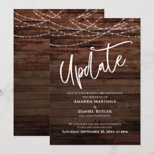 Rustic Wood & Lights Postponed Wedding Update Card