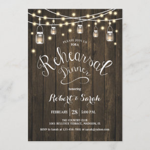 Rustic Wood & Lights Rehearsal Dinner Invitation