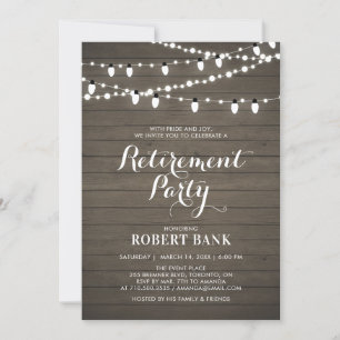 Rustic Wood & Lights Retirement Party Invitation