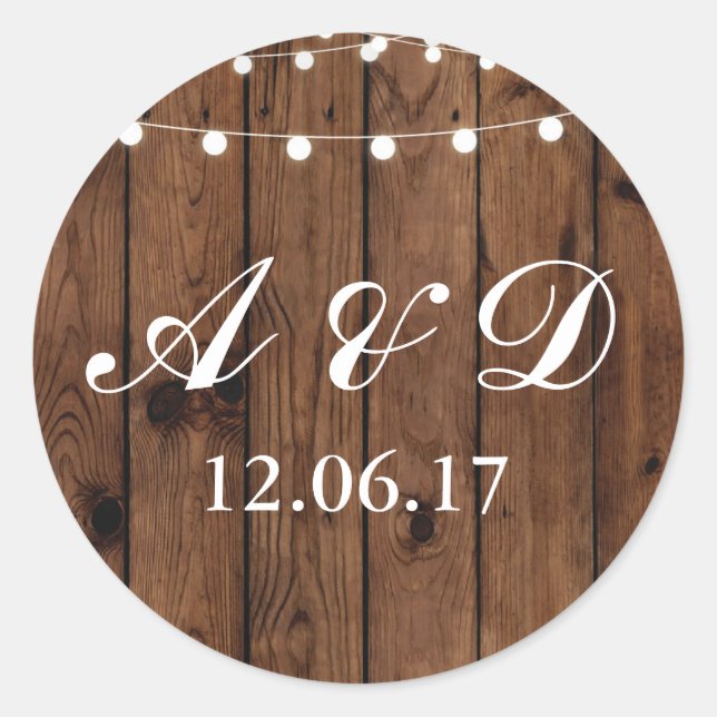 Rustic Wood Lights Stickers Label String Elegant (Front)