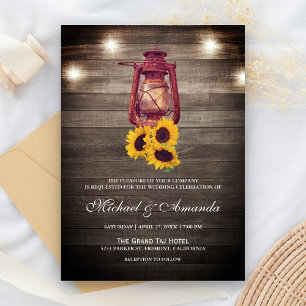 Rustic Wood Lights Sunflower Oil Lantern Wedding Invitation