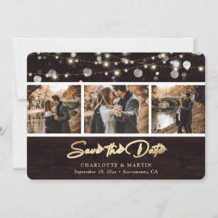 Rustic Wood Lights Wedding Photo Save The Date