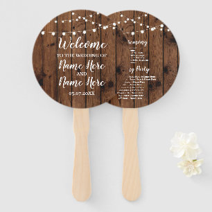 Rustic Wood Lights Wedding Program Fan