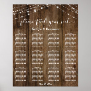 Rustic Wood Lights Wedding Reception Seating Chart