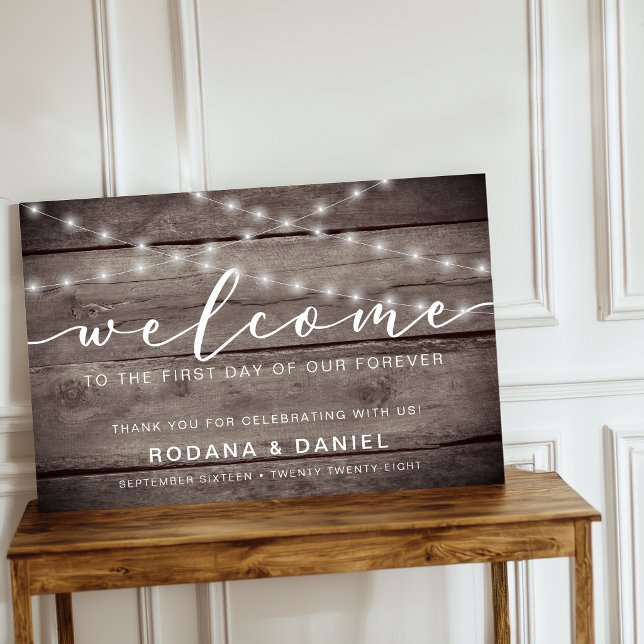 Rustic Wood Lights Welcome Wedding Sign (Rustic Wood Lights Welcome Wedding Sign)