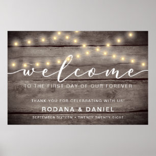Rustic Wood Lights Welcome Wedding Sign