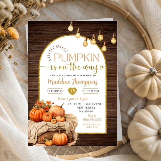 Rustic Wood Little Pumpkin on the Way Baby Shower Invitation (Creator Uploaded)