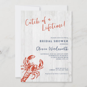 Rustic Wood Lobster Coastal Bridal Shower Invitation
