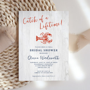 Rustic Wood Lobster Coastal Bridal Shower Invitation