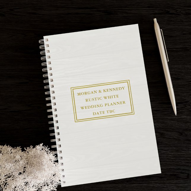 Rustic Wood Look Bride and Groom's Wedding Planner (Add your names and wedding date to this really useful white monthly planner)