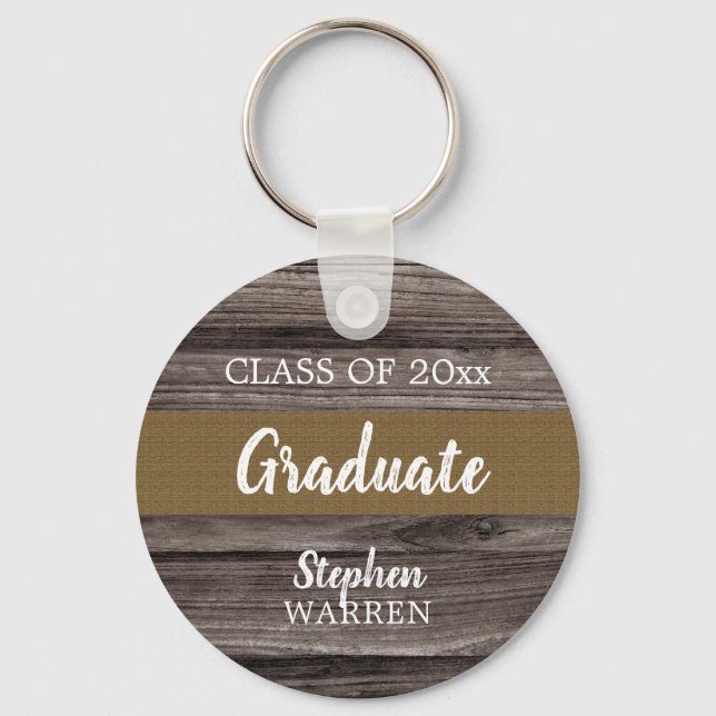 Rustic Wood Look Graduate Class Year | Name Key Ring (Front)