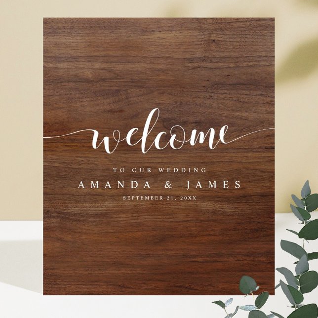Rustic Wood Look Modern Script Wedding Welcome Poster (Creator Uploaded)