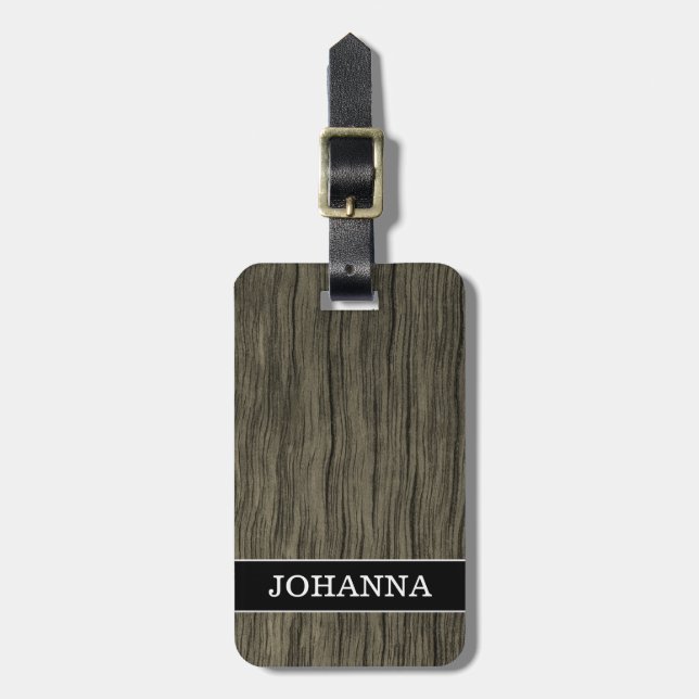 Rustic Wood Look Pattern + Custom Name Luggage Tag (Front Vertical)