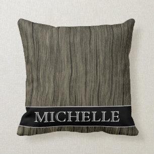 Rustic Wood Look Pattern + Custom Name Pillow