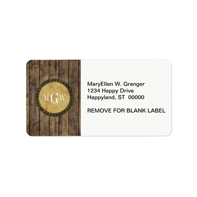 Rustic Wood Look Planks #1 Steampunk 3 Monogram Label (Front)