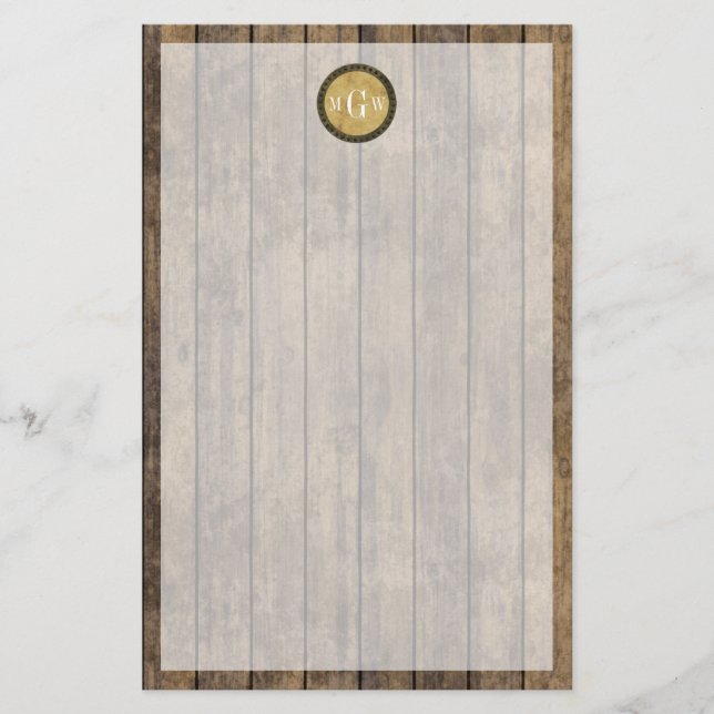 Rustic Wood Look Planks #1 Steampunk 3 Monogram Stationery (Front)