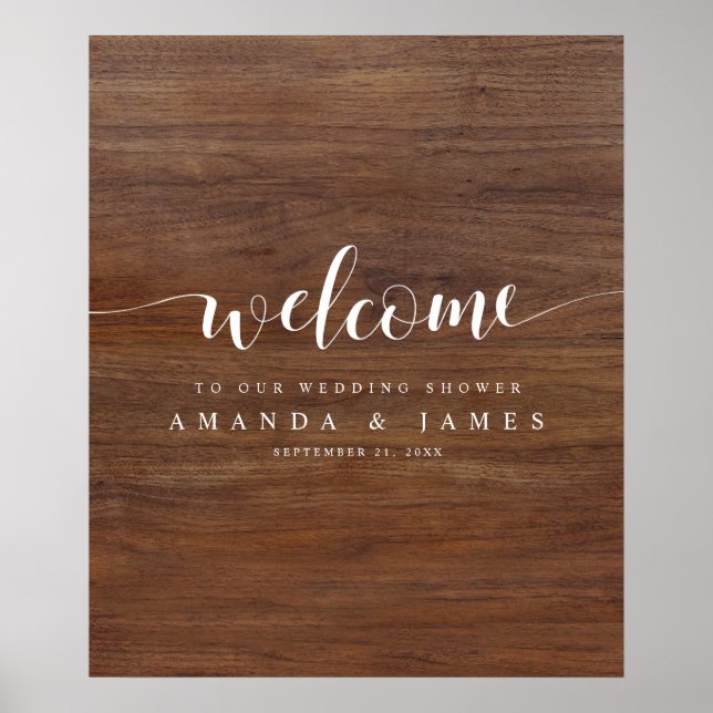 Rustic Wood Look Simple Couples Shower Welcome Poster (Front)