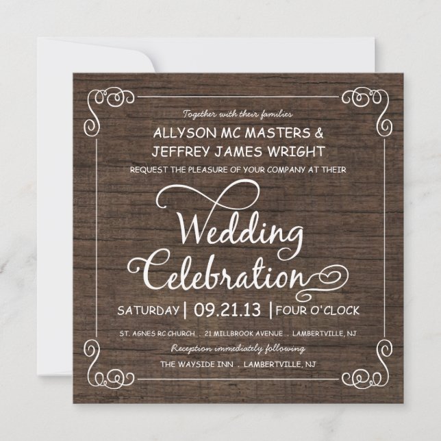 Rustic Wood-look Wedding Invitations (Front)