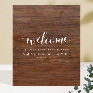 Rustic Wood Look Wedding Rehearsal Dinner Welcome Poster