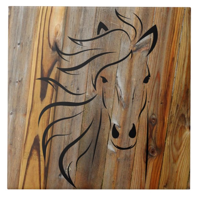 Rustic Wood Look Wild Horse Ceramic Tile (Front)