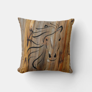 Rustic Wood Look -Wild Horse Head Cushion