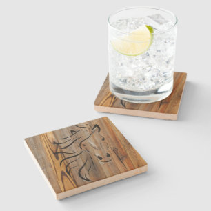 Rustic Wood Look - Wild Horse Head Stone Coaster