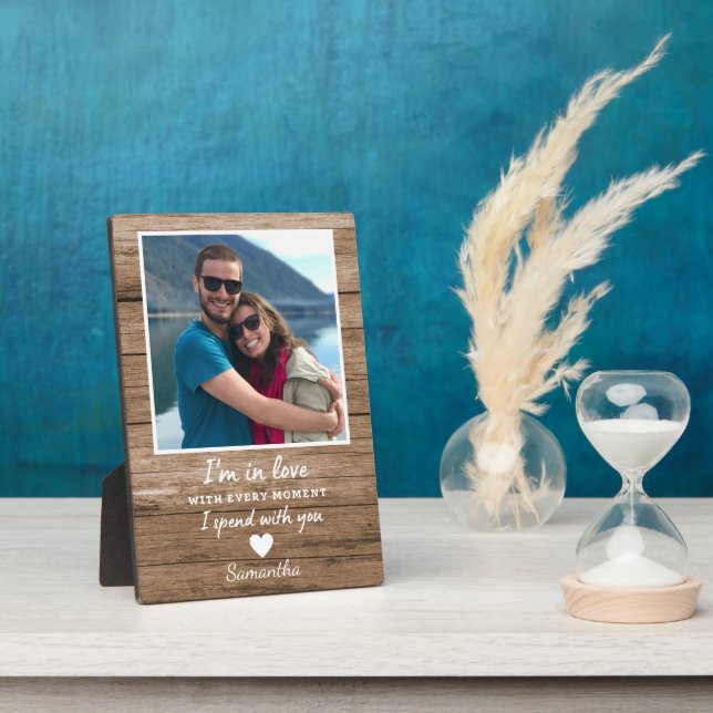 Rustic Wood Love Quote Couple Photo Anniversary Plaque (Side)