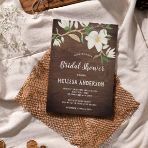 Rustic Wood Magnolia Southern Bridal Shower Invitation