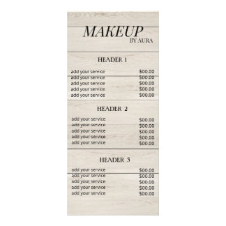 Rustic Wood Makeup Artist Price List Template Rack Card