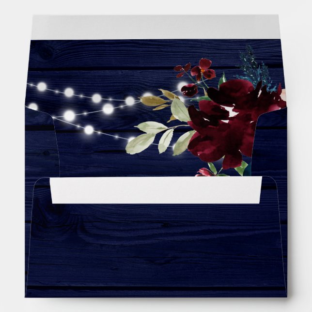 Rustic Wood Marsala & Navy Blue Wedding  Envelopes (Back (Bottom))