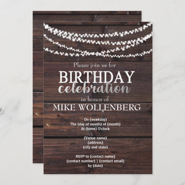 rustic wood masculine birthday invite (Front/Back)