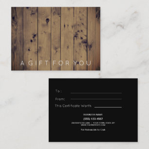 Rustic Wood   Masculine Gift Certificate for Men