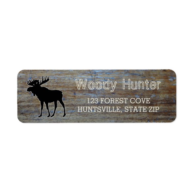 Rustic Wood | Masculine Wildlife Moose Silhouette Return Address Label (Front)