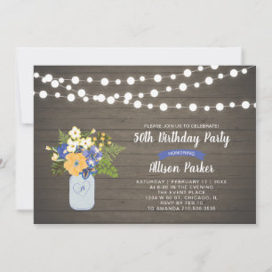 Rustic Wood & Mason Jar 50th Birthday Invitation