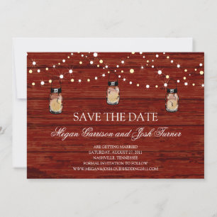 Rustic Wood Mason Jar and Lights Save the Date Invitation