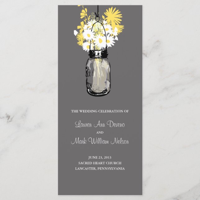 Rustic Wood Mason Jar and Wildflowers Program (Front)