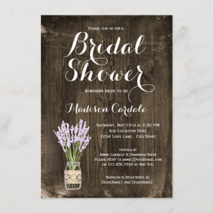 Rustic Wood Mason Jar Bridal Shower Invitations