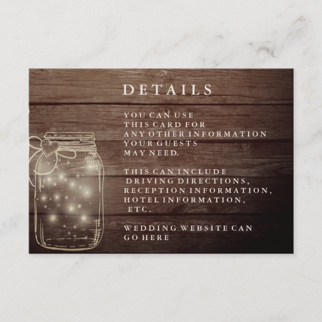 Rustic Wood Mason Jar Country Reception Enclosure Card (Front)