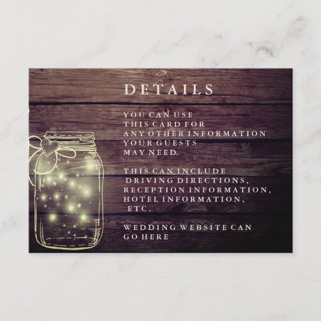 Rustic Wood Mason Jar Country Reception Enclosure Card (Front)