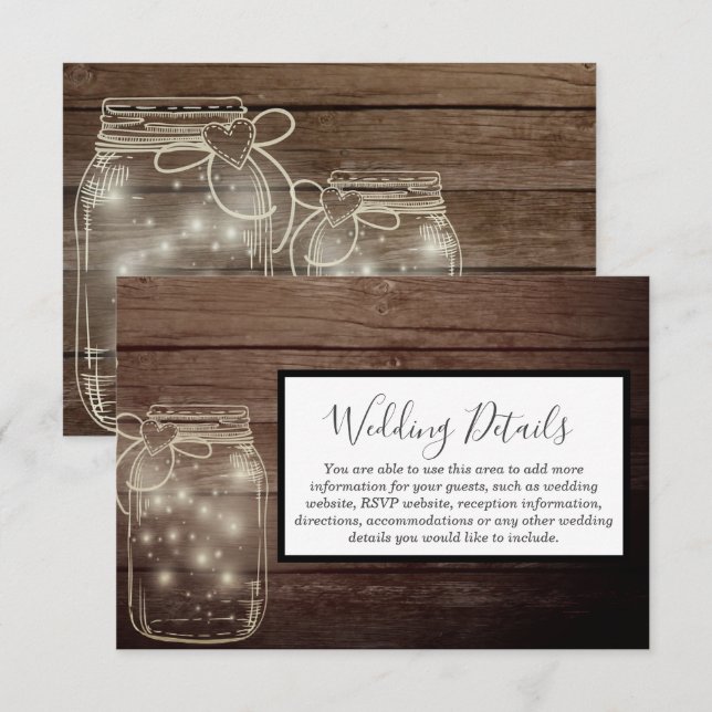 Rustic Wood Mason Jar Country Reception Invitation (Front/Back)