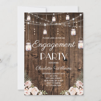 Rustic Wood Mason Jar Floral Engagement Party Invitation