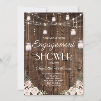 Rustic Wood Mason Jar Floral Engagement Shower Invitation
