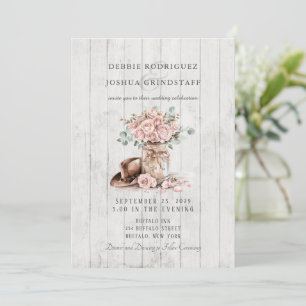 Rustic Wood Mason Jar Floral Wedding Invitation 