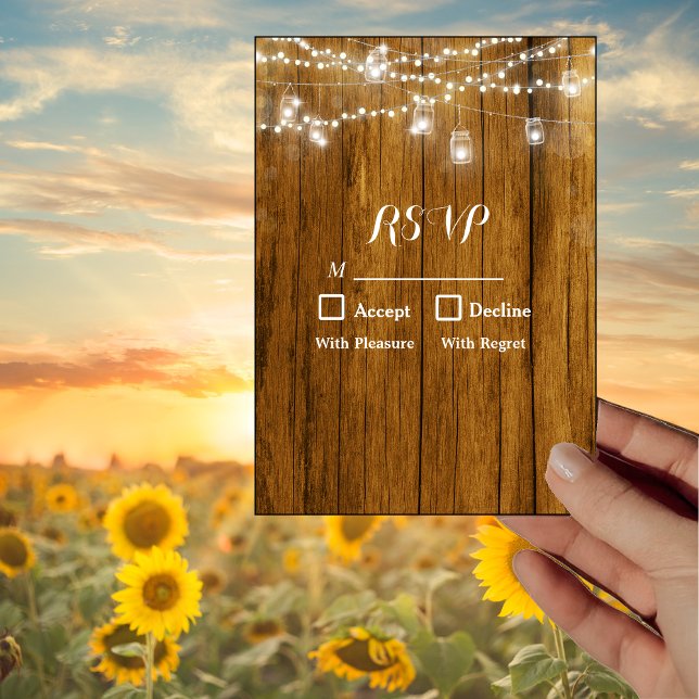Rustic Wood Mason Jar Hanging Lights RSVP Card (Creator Uploaded)