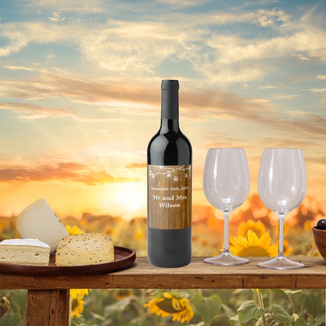 Rustic Wood Mason Jar Hanging Lights Wedding Wine Label (Creator Uploaded)