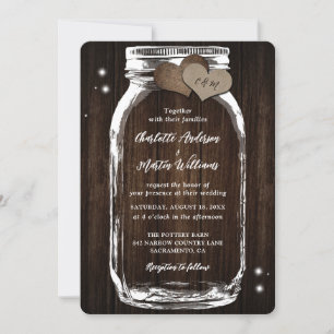Rustic Wood Mason Jar Heart Wedding Invitation