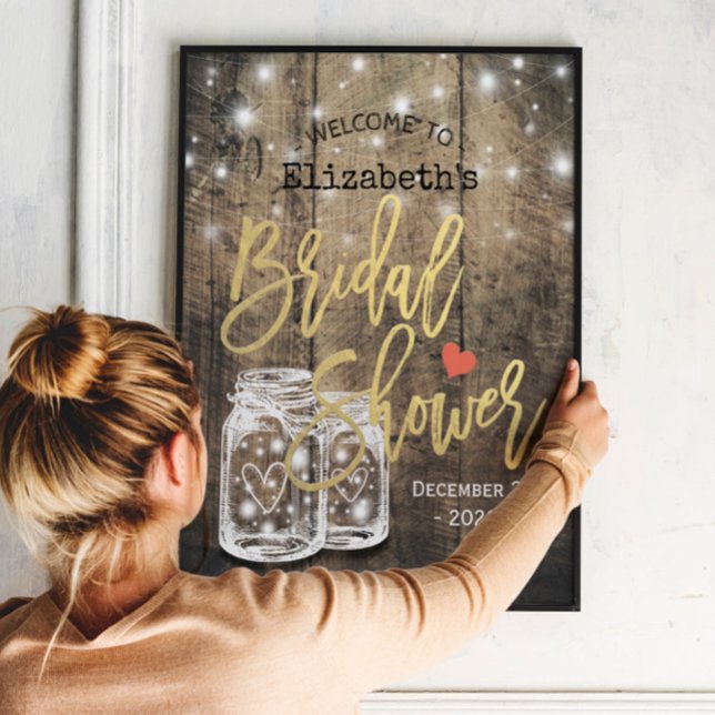 Rustic Wood Mason Jar Lights Bridal Shower Welcome Poster (Creator Uploaded)