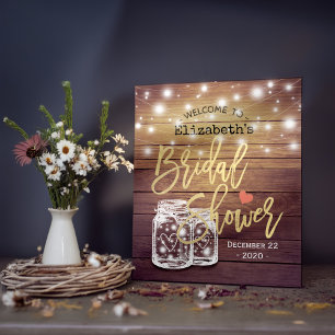Rustic Wood Mason Jar Lights Bridal Shower Welcome Poster