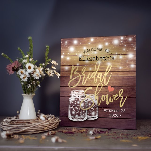 Rustic Wood Mason Jar Lights Bridal Shower Welcome Poster (Creator Uploaded)