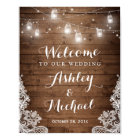 Rustic Wood Mason Jar Lights Lace Wedding Sign